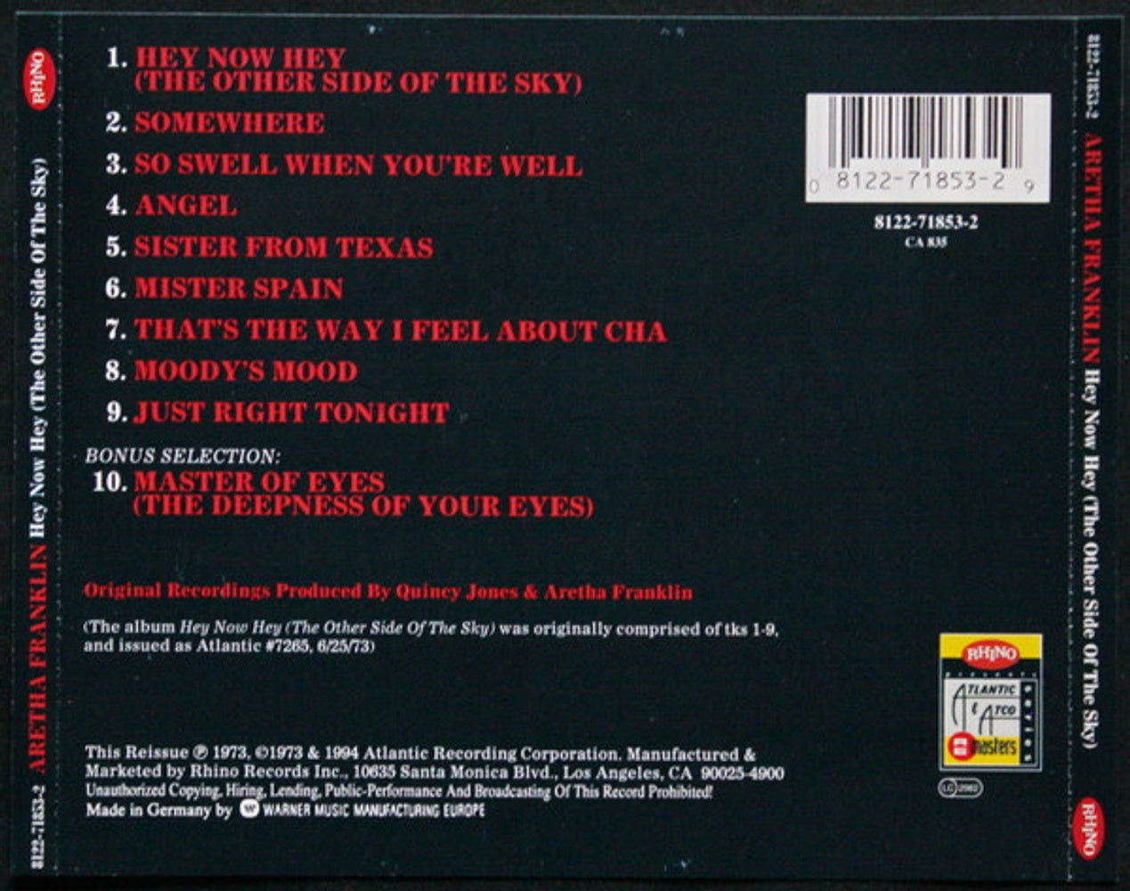 Back Cover: Aretha Franklin – Hey Now Hey CD | Relix