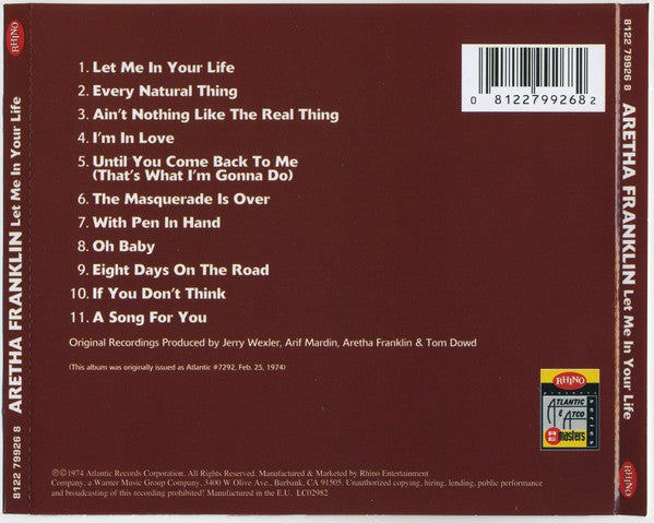 Back Cover: Aretha Franklin – Let Me in Your Life CD | Relix