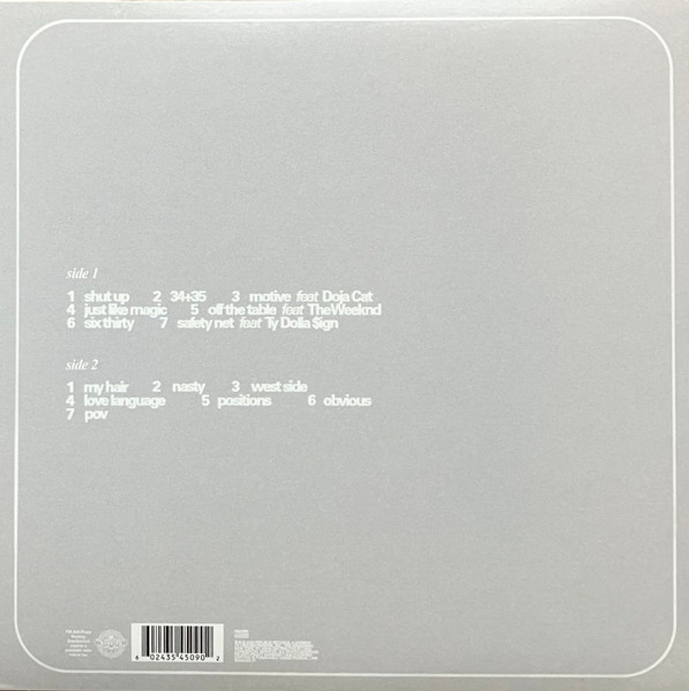 Back Cover: Ariana Grande – Positions (Coke Bottle Clear LP Vinyl) Vinyl LP | Relix
