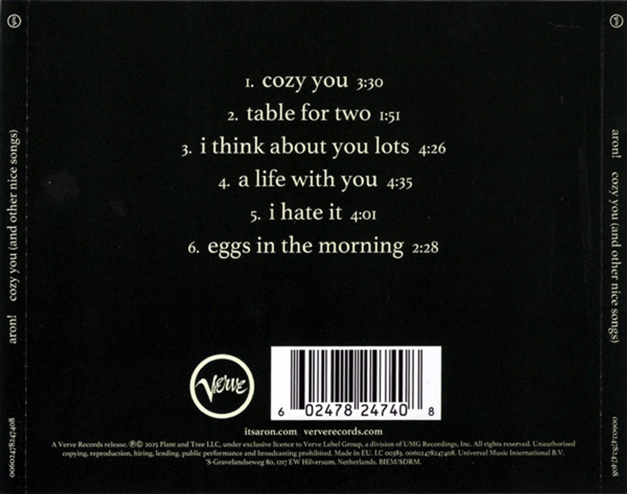 Back Cover: aron! – cozy you (and other nice songs, EP CD) CD | Relix