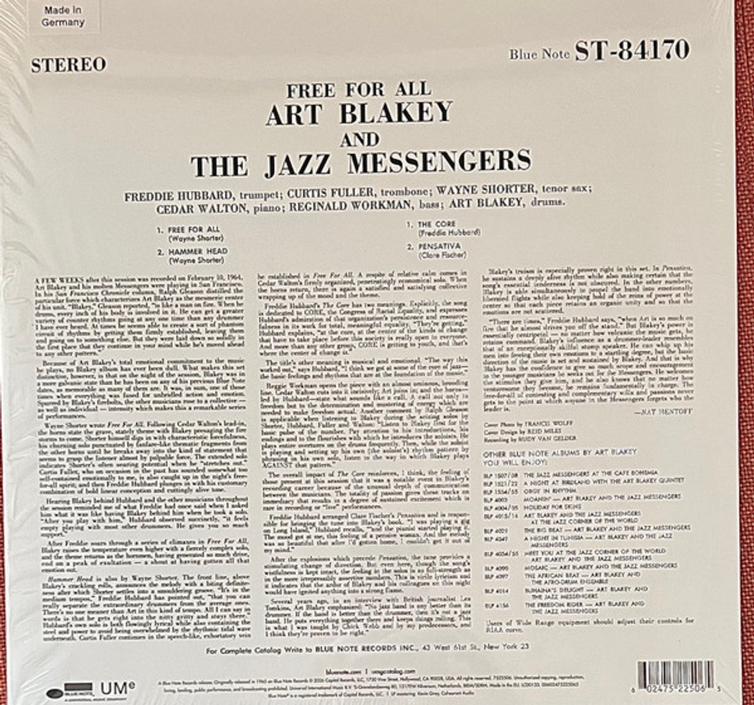 Back Cover: Art Blakey  & Jazz Messengers – Free For All (Blue Note Classic Vinyl Edition) Vinyl LP | Relix