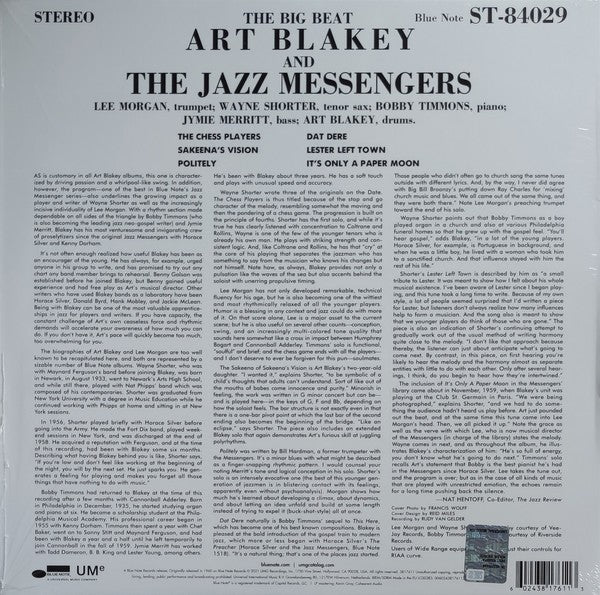 Back Cover: Art Blakey & The Jazz Messengers – The Big Beat (Blue Note Classic Series LP Vinyl) Vinyl LP | Relix