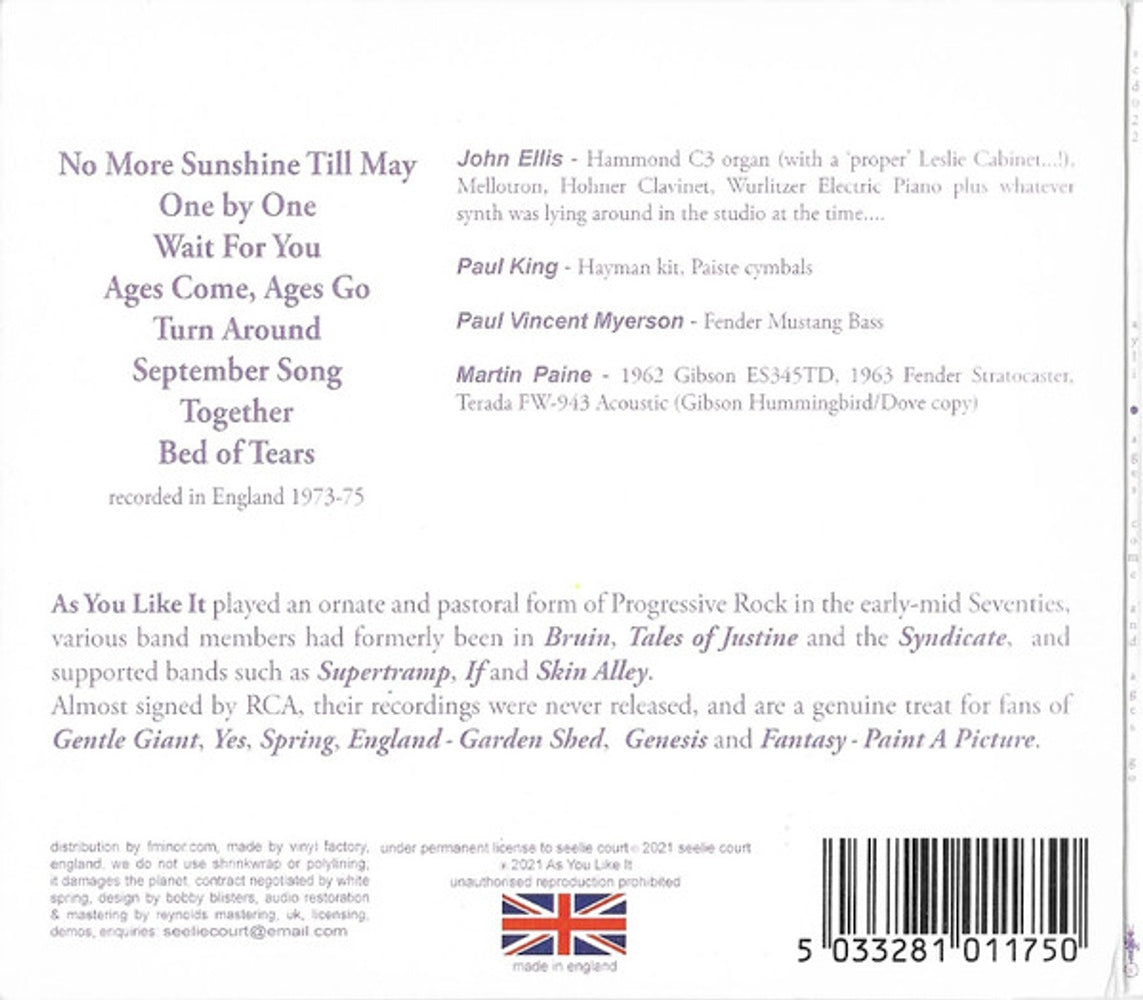 Back Cover: As You Like It – Ages Come and Ages Go CD | Relix