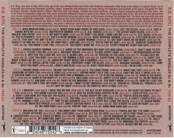 Back Cover: B.B. King – Complete Singles As & BS 1949-62 (2-CD) CD | Relix