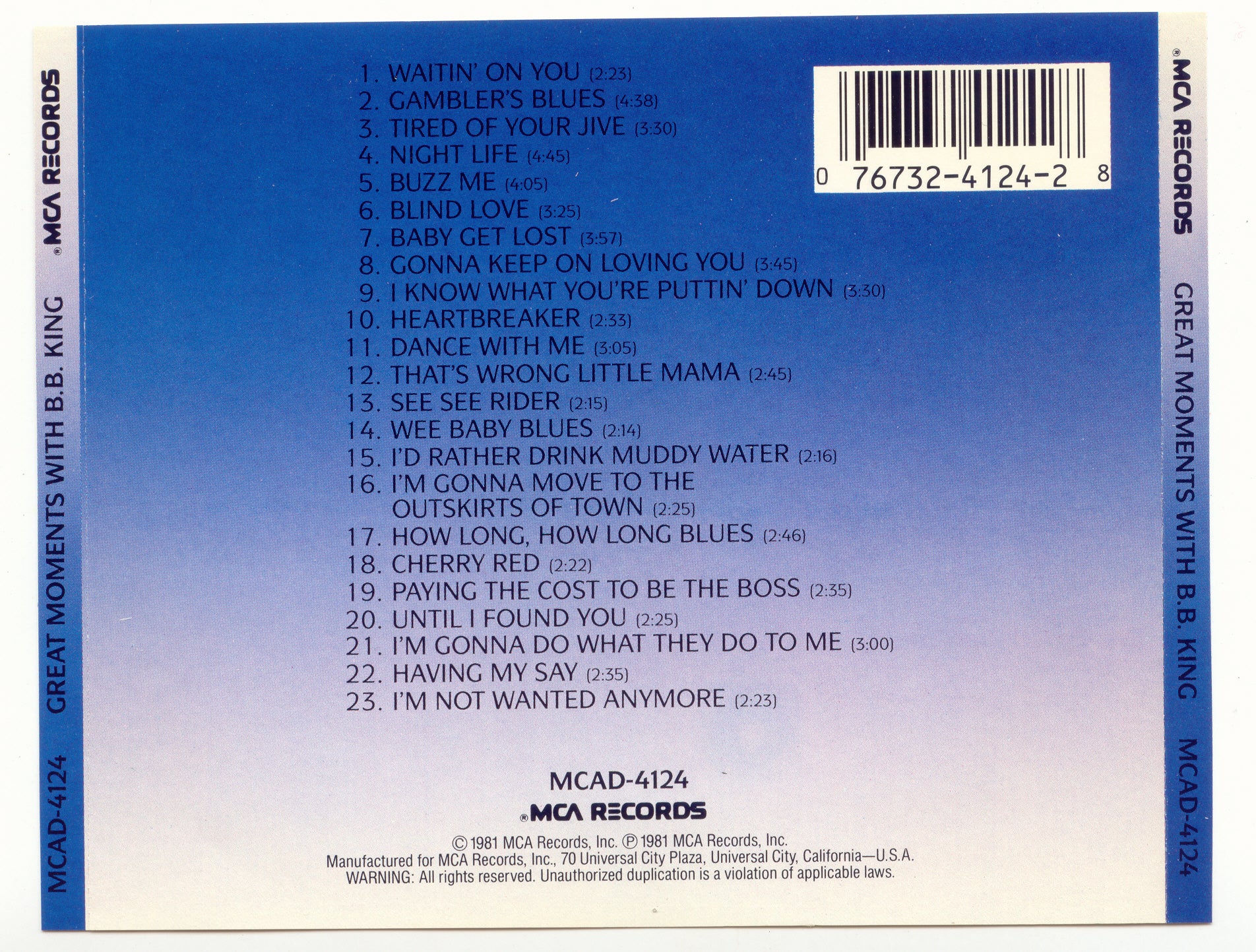 Back Cover: B.B. King – Great Moments with B.B. King CD | Relix