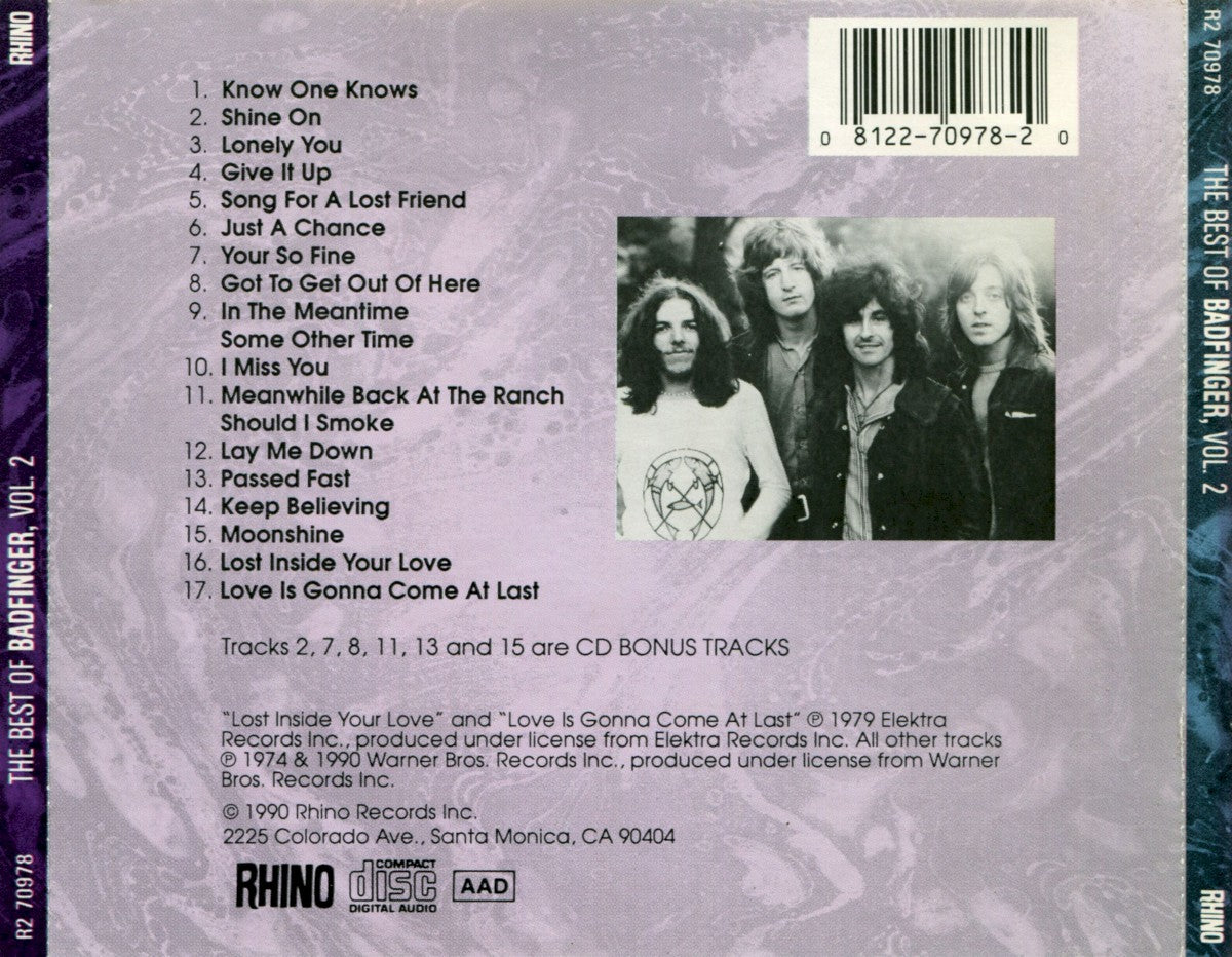 Back Cover: Badfinger – Best Of 2 CD | Relix
