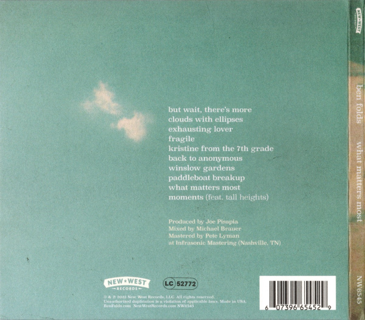 Back Cover: Ben Folds – What Matters Most CD | Relix