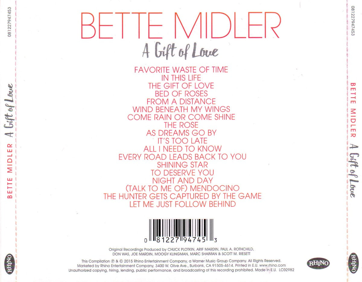 Back Cover: Bette Midler – A Gift Of Love CD | Relix