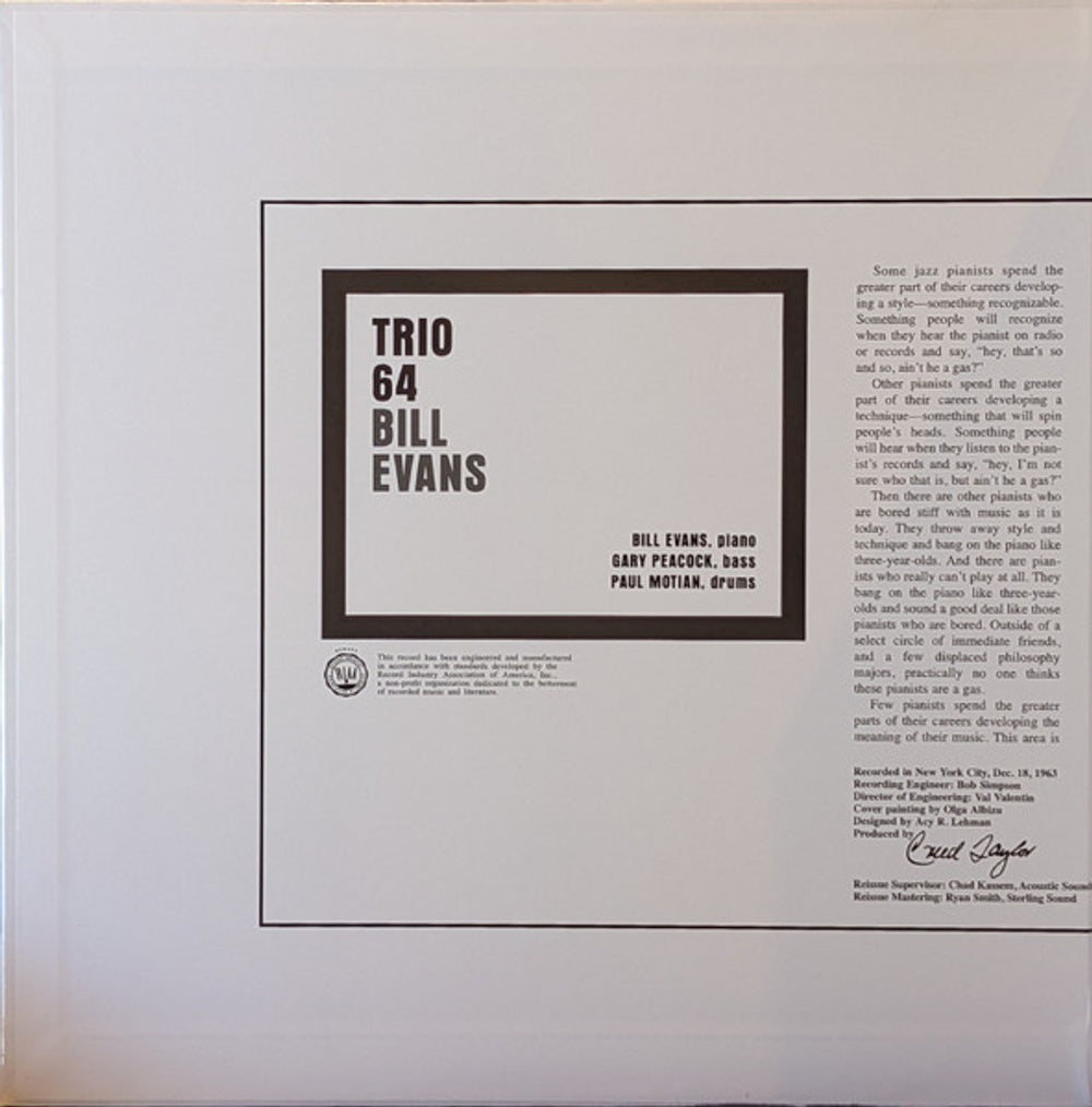 Back Cover: Bill Evans – Bill Evans: Trio 64 (Verve Acoustic Sounds Series LP Vinyl) Vinyl LP | Relix