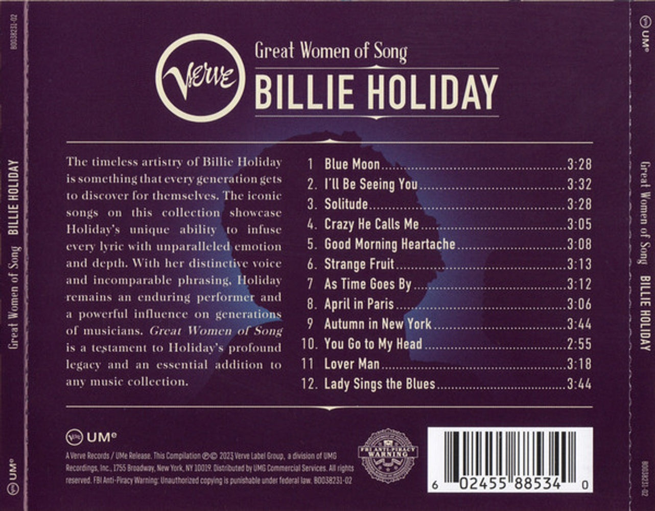 Back Cover: Billie Holiday – Great Women Of Song: Billie Holiday CD | Relix