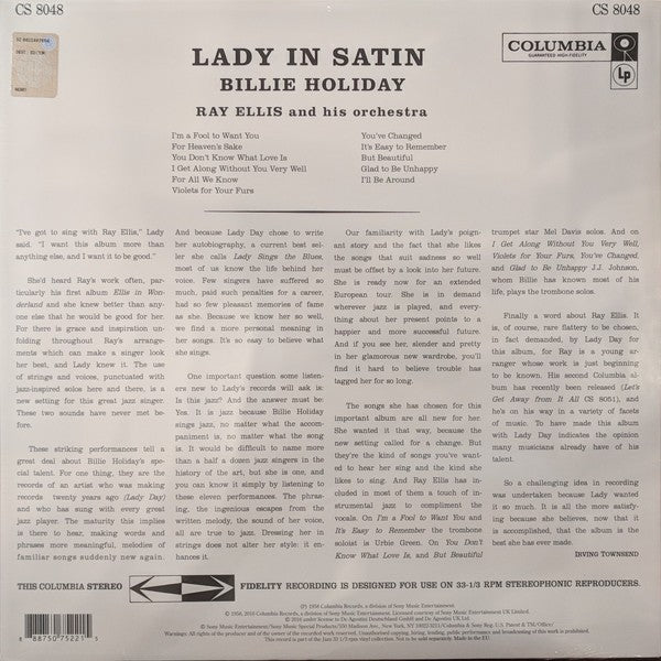 Back Cover: Billie Holiday – Lady In Satin Vinyl LP | Relix