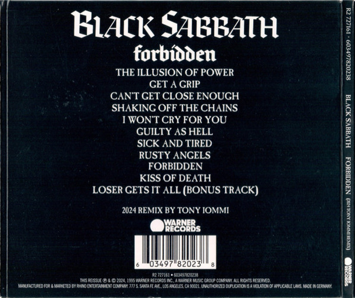 Back Cover: Black Sabbath – Forbidden (2024 Tony Iommi Remix CD) CD | Relix