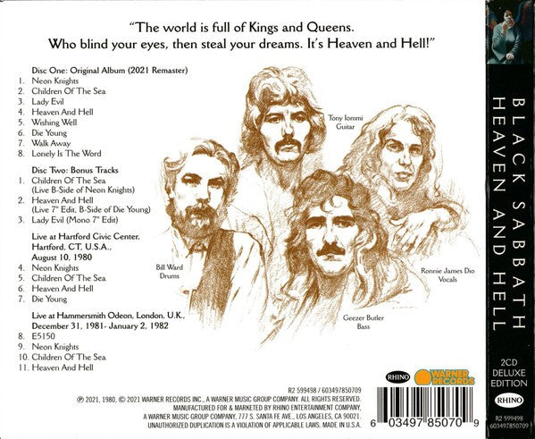 Back Cover: Black Sabbath – Heaven And Hell: Deluxe Edition Vinyl LP | Relix