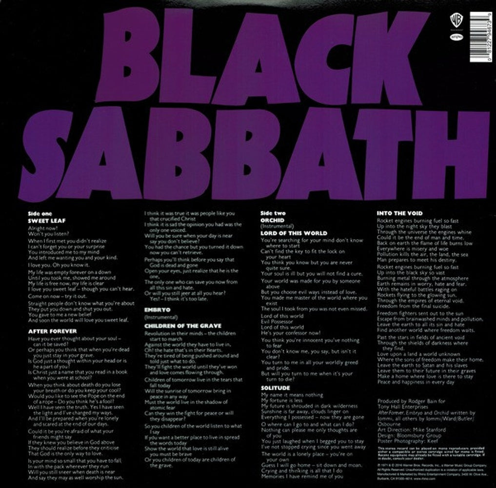 Back Cover: Black Sabbath – Master Of Reality (180 Gram Limited Edition LP Vinyl) Vinyl LP | Relix