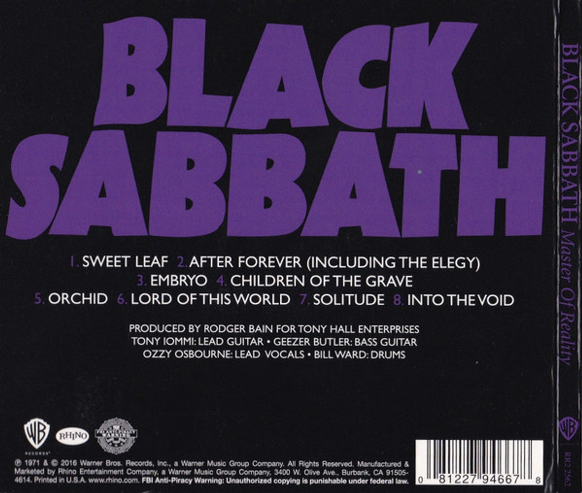 Back Cover: Black Sabbath – Master Of Reality (Remastered CD) CD | Relix