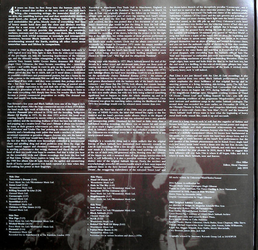 Back Cover: Black Sabbath – Past Lives: Deluxe Edition (2-LP Vinyl) Vinyl LP | Relix