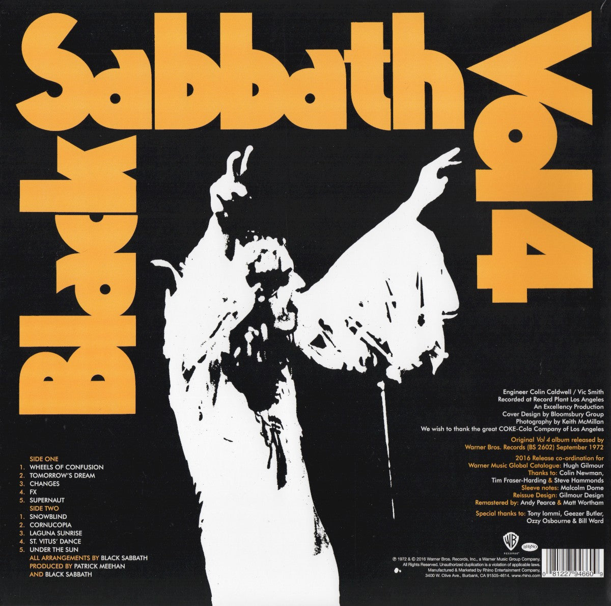 Back Cover: Black Sabbath – Vol. 4 (180 Gram Limited Edition LP Vinyl) Vinyl LP | Relix