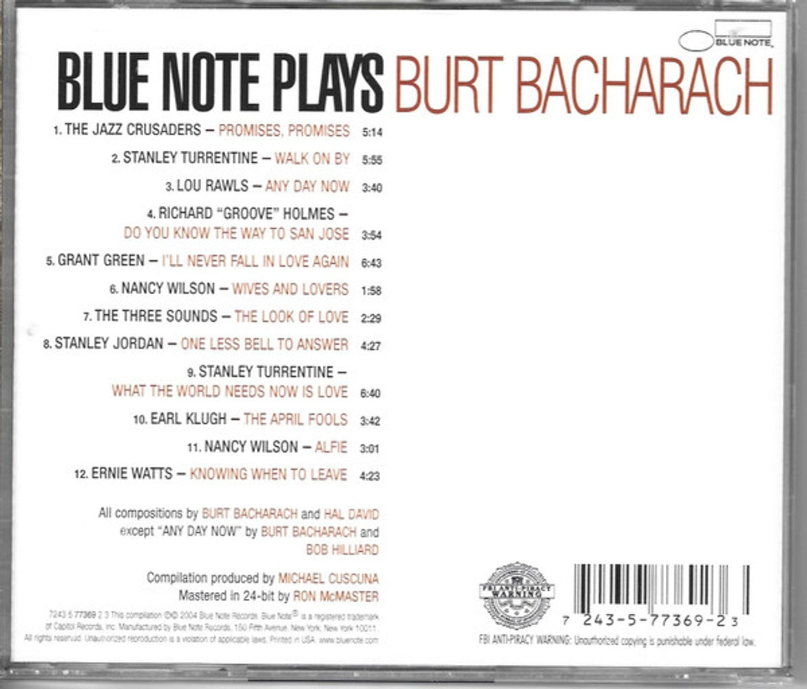 Back Cover: Blue Note Plays Bacharach – Blue Note Plays Bacharach (Import CD) CD | Relix