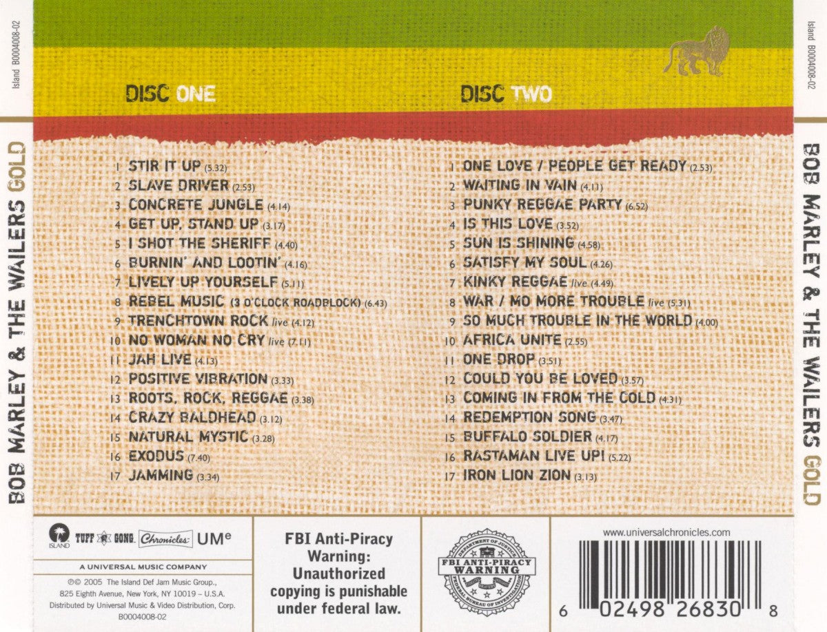 Back Cover: Bob Marley & The Wailers – Gold (2-CD) CD | Relix