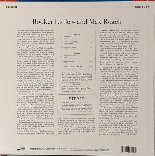 Back Cover: Booker Little – Booker Little 4 & Max Roach (Blue Note Tone Poet LP Vinyl) Vinyl LP | Relix