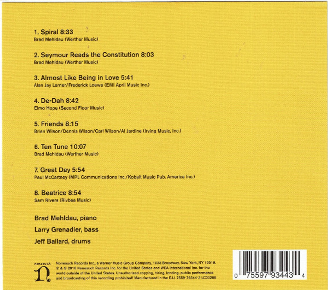 Back Cover: Brad Mehldau – Seymour Reads the Constitution CD | Relix