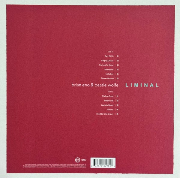 Back Cover: Brian Eno and Beatie Wolfe – Liminal Vinyl LP | Relix