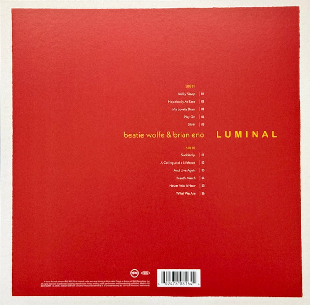 Back Cover: Brian Eno and Beatie Wolfe – Luminal (BioVinyl LP Vinyl) Vinyl LP | Relix