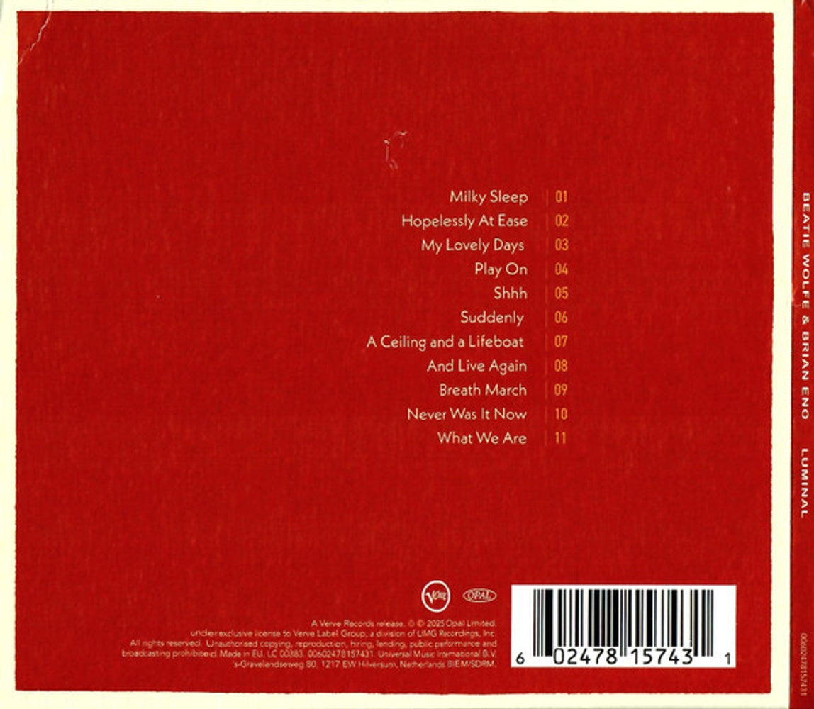 Back Cover: Brian Eno and Beatie Wolfe – Luminal CD | Relix