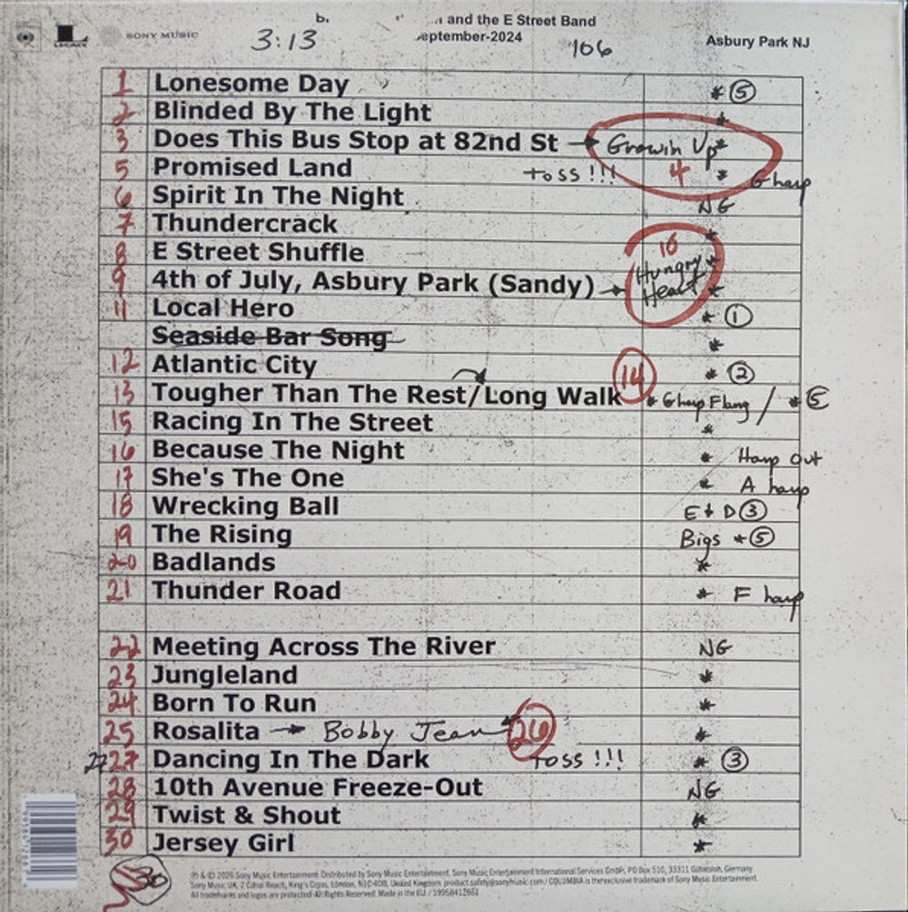 Back Cover: Bruce Springsteen – Live From Asbury Park 2024 (RSD 2026 LP Vinyl) Vinyl LP | Relix