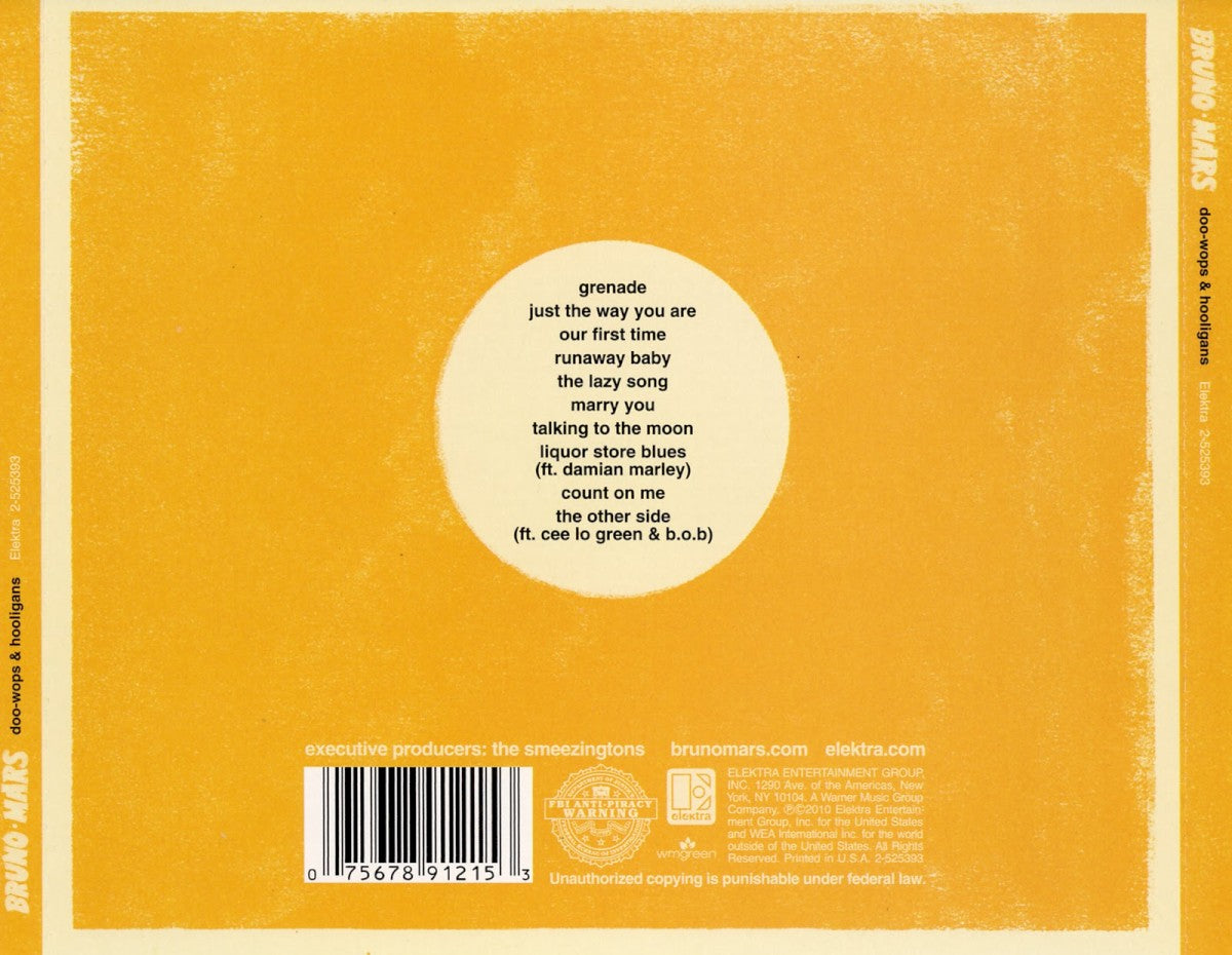 Back Cover: Bruno Mars – Doo-Wops and Hooligans (CD) CD | Relix