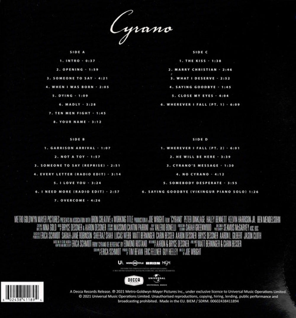 Back Cover: Bryce Dessner  / Dessner,Aaron – Cyrano - O.S.T. Vinyl LP | Relix