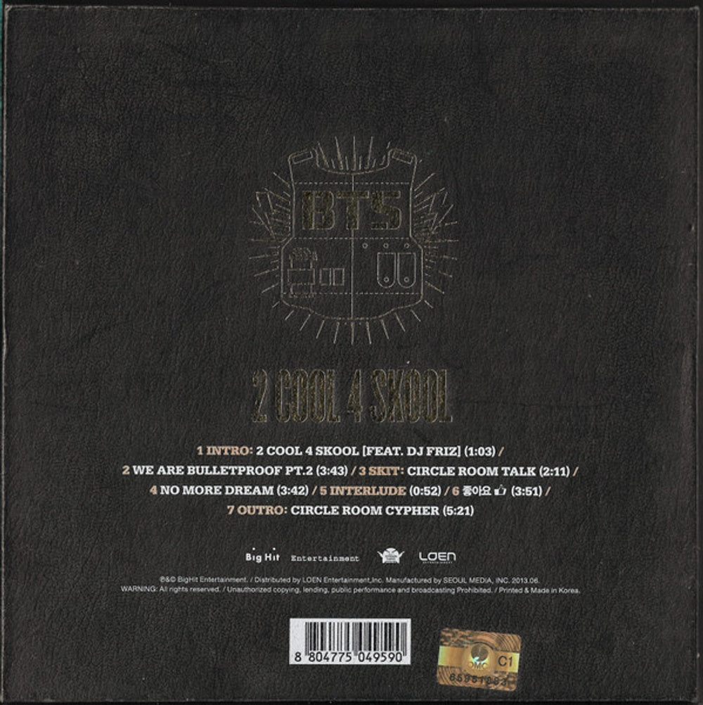 Back Cover: BTS – 2 COOL 4 SKOOL (CD) CD | Relix