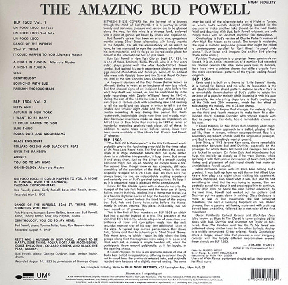 Back Cover: Bud Powell – Amazing Bud Powell Vol 1 (Bluenote Classic LP Vinyl) Vinyl LP | Relix