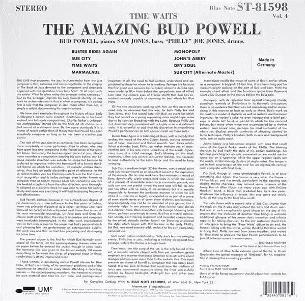 Back Cover: Bud Powell – Time Waits: The Amazing Bud Powell Blue Note Classic Series Vinyl LP | Relix