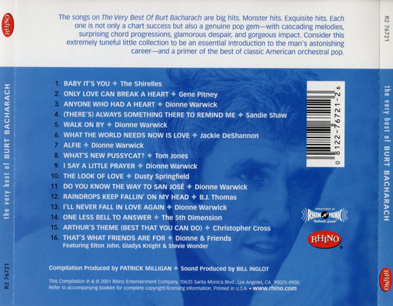 Back Cover: Burt Bacharach – The Very Best Of Burt Bacharach CD | Relix