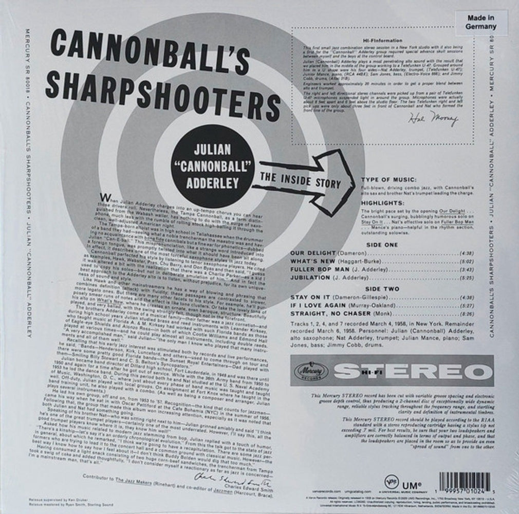 Back Cover: Cannonball Adderley – Cannonball's Sharpshooters (Verve Vault Series LP Vinyl) Vinyl LP | Relix