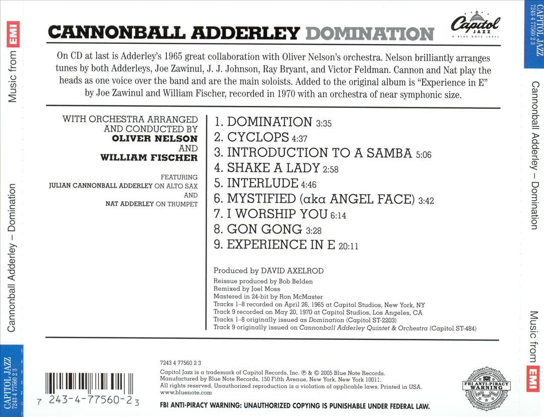 Back Cover: Cannonball Adderley – Domination (Bonus Tracks, Remastered CD) CD | Relix