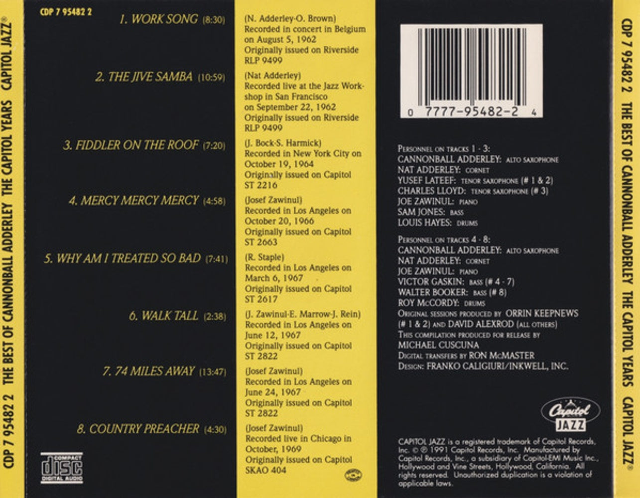 Back Cover: Cannonball Adderley Quintet – Best of the Capitol Years CD | Relix