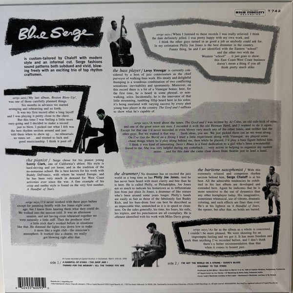 Back Cover: Chaloff, Serge – Blue Serge (Blue Note Tone Poet Edition LP Vinyl) Vinyl LP | Relix