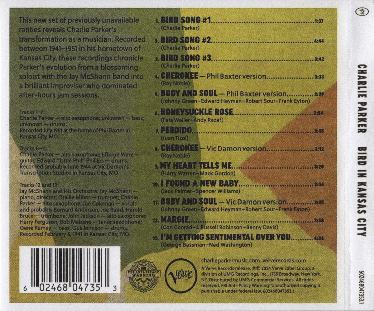 Back Cover: Charlie Parker – Bird In Kansas City Vinyl LP | Relix