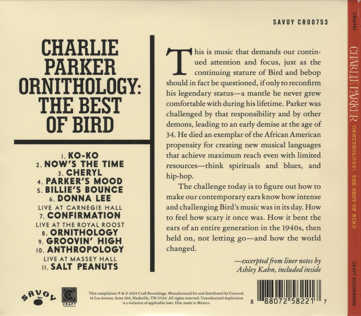 Back Cover: Charlie Parker – Ornithology: The Best Of Bird CD | Relix