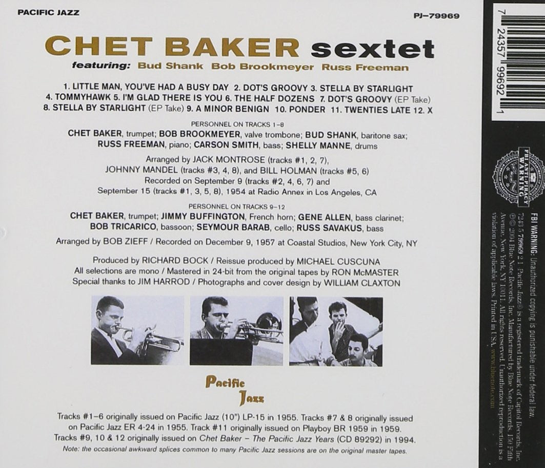 Back Cover: Chet Baker – Chet Baker Sextet (Remastered 3-CD) CD | Relix