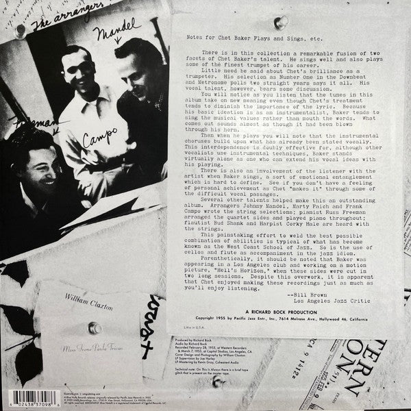 Back Cover: Chet Baker – Chet Baker Sings & Plays (Blue Note Tone Poet LP Vinyl) Vinyl LP | Relix