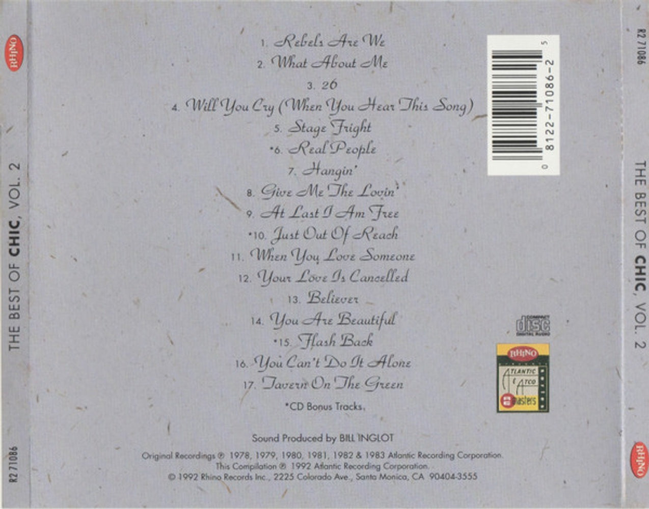 Back Cover: Chic – Best of Chic 2 CD | Relix