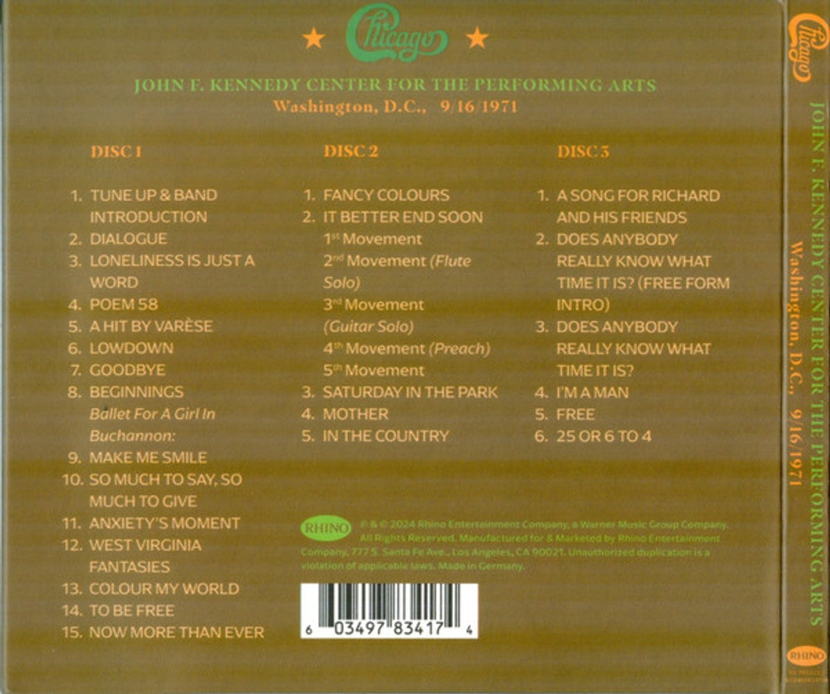 Back Cover: Chicago – Chicago At The John F. Kennedy Center For The Perf CD | Relix