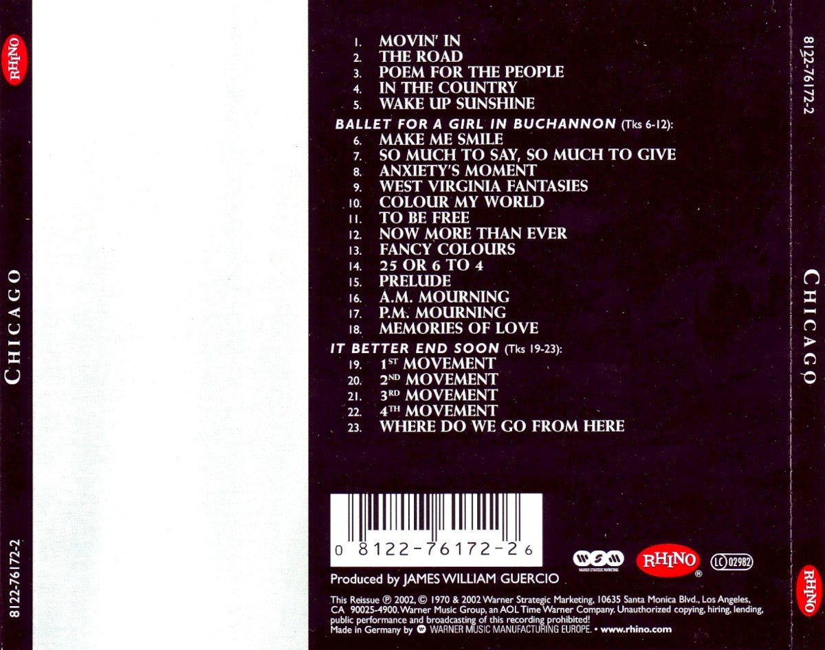 Back Cover: Chicago – Chicago II CD | Relix