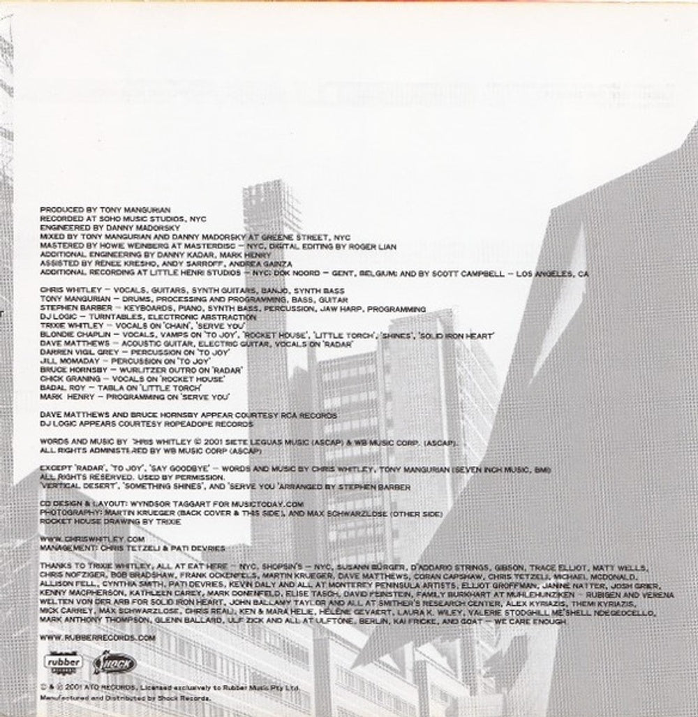 Back Cover: Chris Whitley – Rocket House CD | Relix