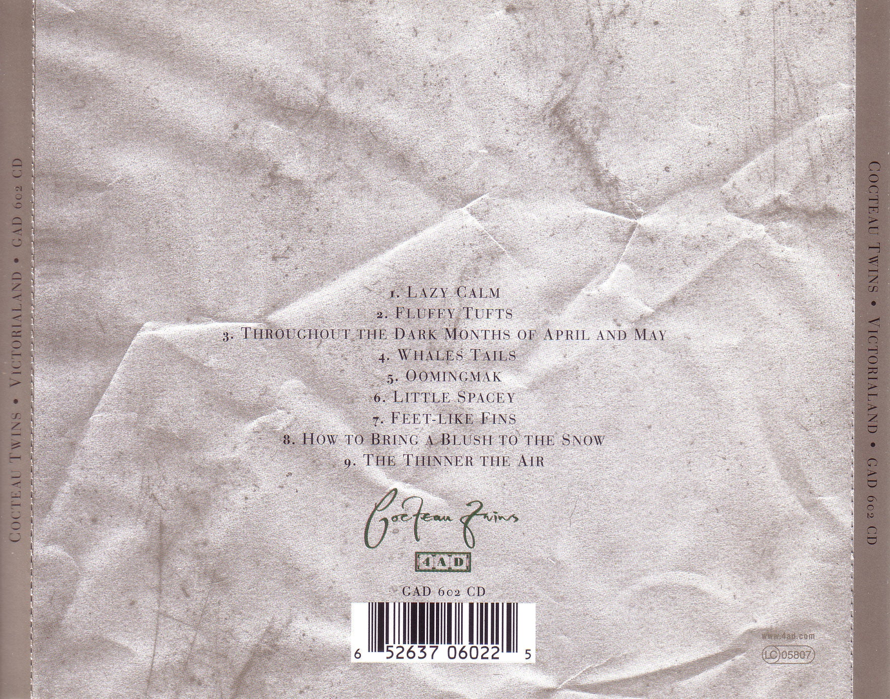 Back Cover: Cocteau Twins – Victorialand CD | Relix