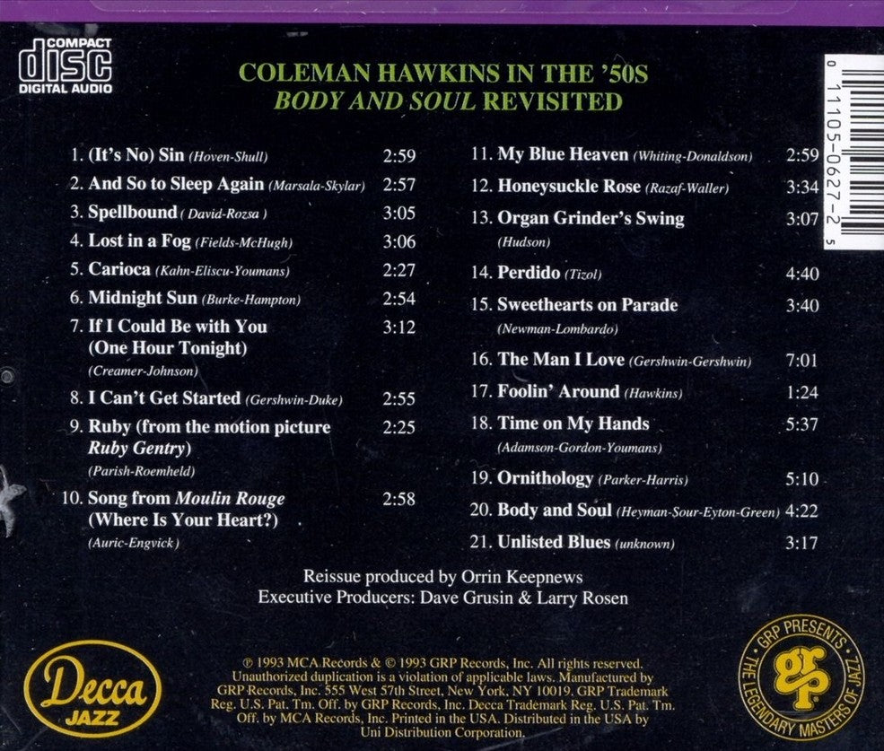 Back Cover: Coleman Hawkins – Body & Soul Revisited CD | Relix