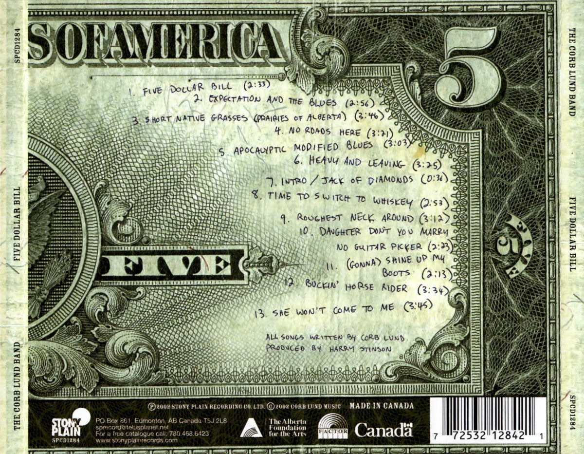 Back Cover: Corb Lund – Five Dollar Bill Vinyl LP | Relix